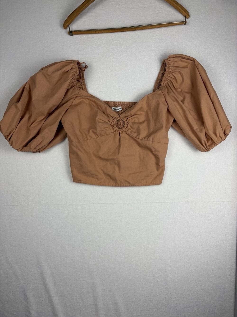 Abercrombie & Fitch Crop Top Women’s M Brown Puff Sleeve Smocked Cutout Boho